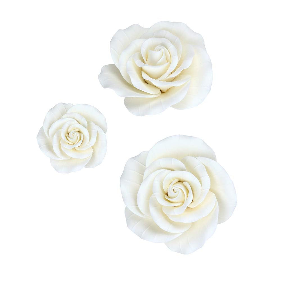 O'CREME Garden Roses gumpaste flower one-and-quarter-inch close-up for delicate wedding cake toppers.