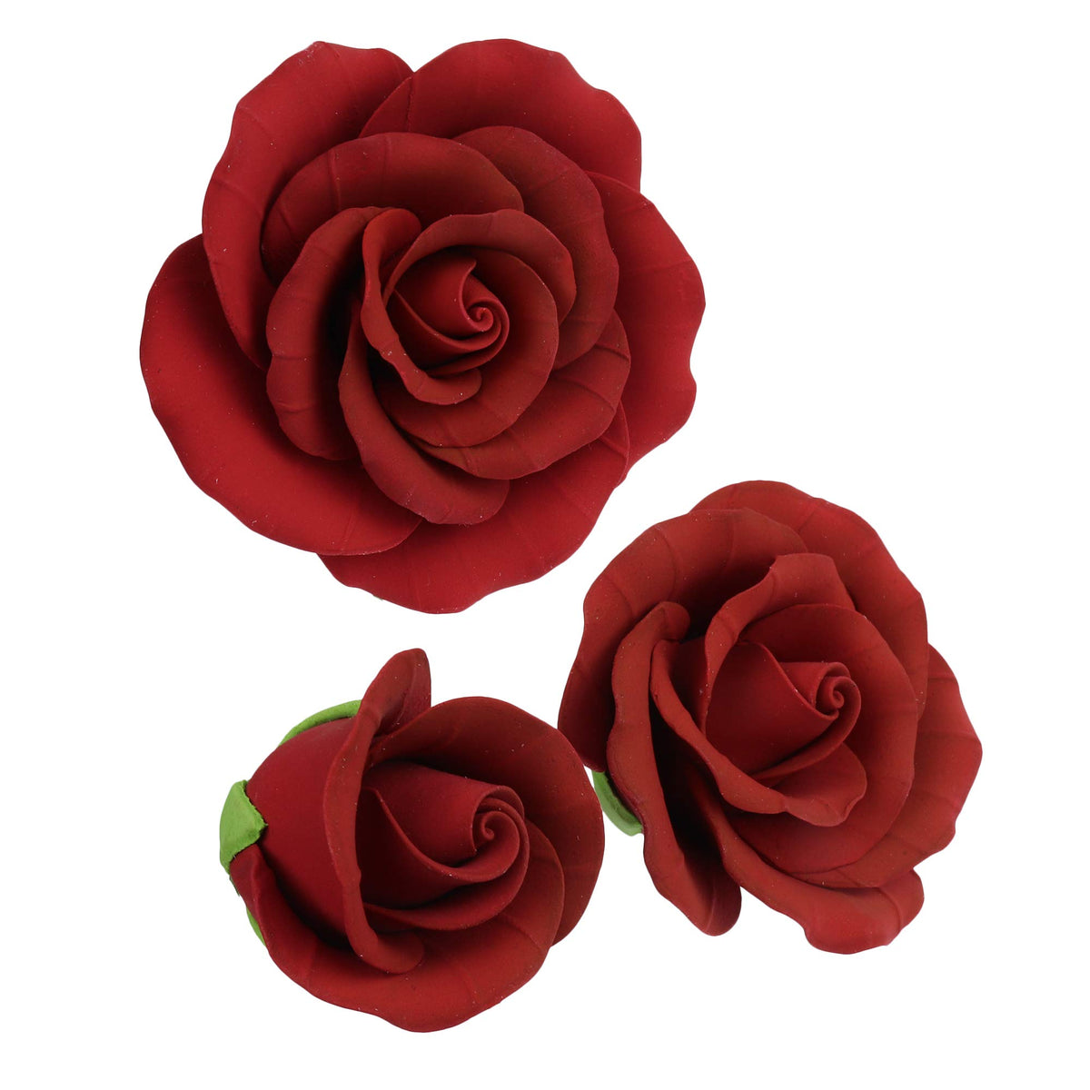 O'Creme Deep Red Rose gumpaste flower close-up showing veined petals
