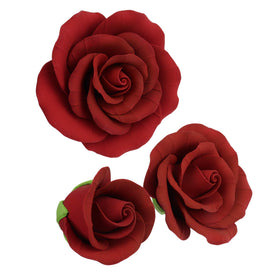 O'Creme Deep Red Rose gumpaste flower close-up showing veined petals