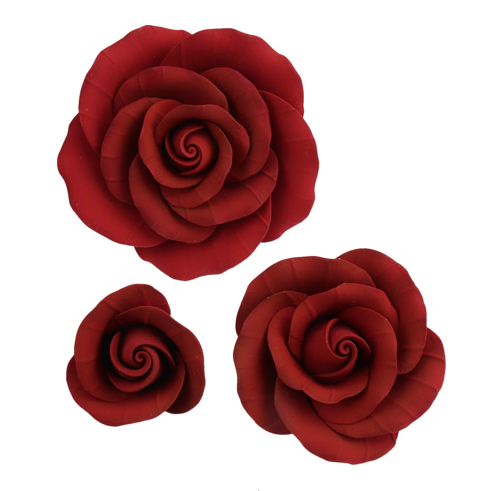 O'Creme Deep Red Rose gumpaste flower with lifelike petals for cake decoration