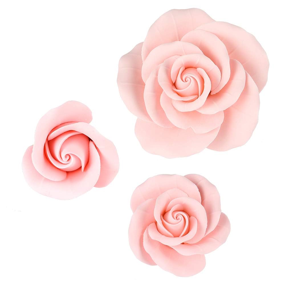 O'Creme pink 1-1/4 inch gumpaste rose for cake decoration.