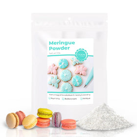 O'CREME meringue powder 1lb bag on counter for easy royal icing prep.