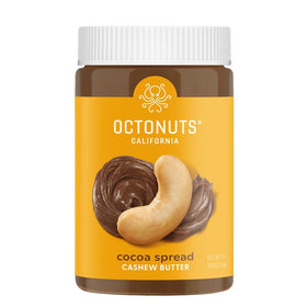 Octonuts Cocoa Cashew Spread jar displaying glossy, smooth chocolate flavor for quick snacks.