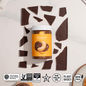 Octonuts Cocoa Cashew Spread swirl in oatmeal showing plant-based nutrition with cocoa.