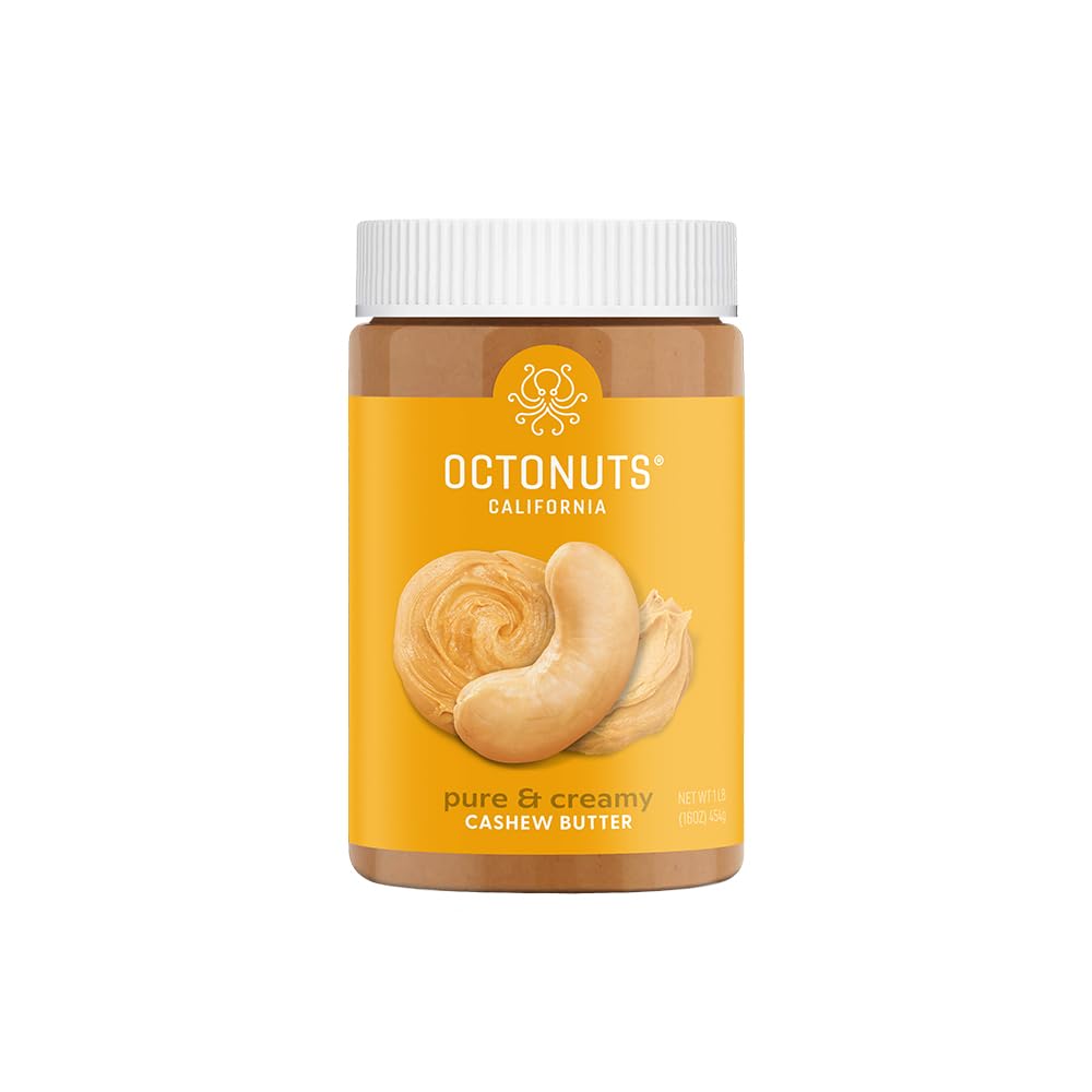 OCTONUTS Creamy Cashew Butter jar showing smooth, ready-to-spread texture
