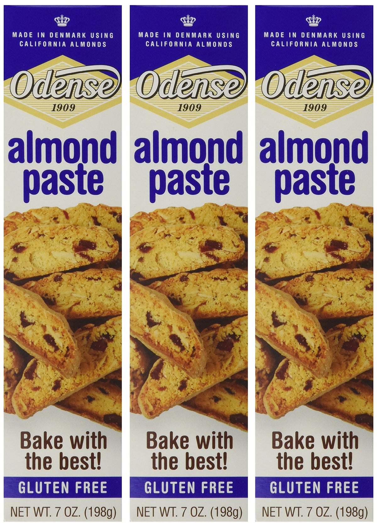 Odense Almond Paste 3-Pack pack shot showing versatile baking ingredient for home bakers