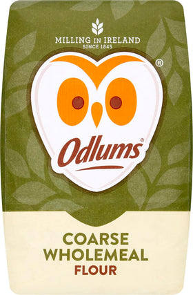 Odlums Wholemeal Coarse texture showcases rustic stoneground finish for hearty baking.