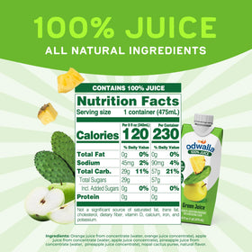 ODWALLA Green Juice being poured to reveal crisp, balanced flavor.
