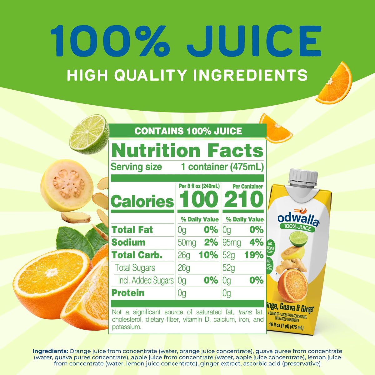 ODWALLA orange-guava-ginger-juice pour showing smooth tropical flavor.