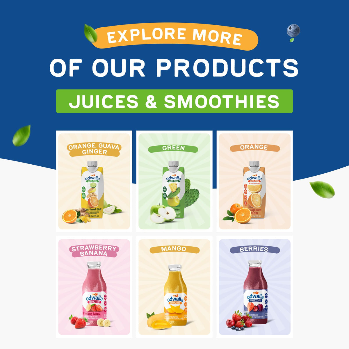 ODWALLA tetra prisma carton emphasizing leak-resistant, eco-friendly packaging.