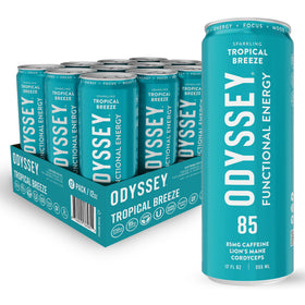Odyssey Elixir bottle close-up showing a clean label for mindful energy.