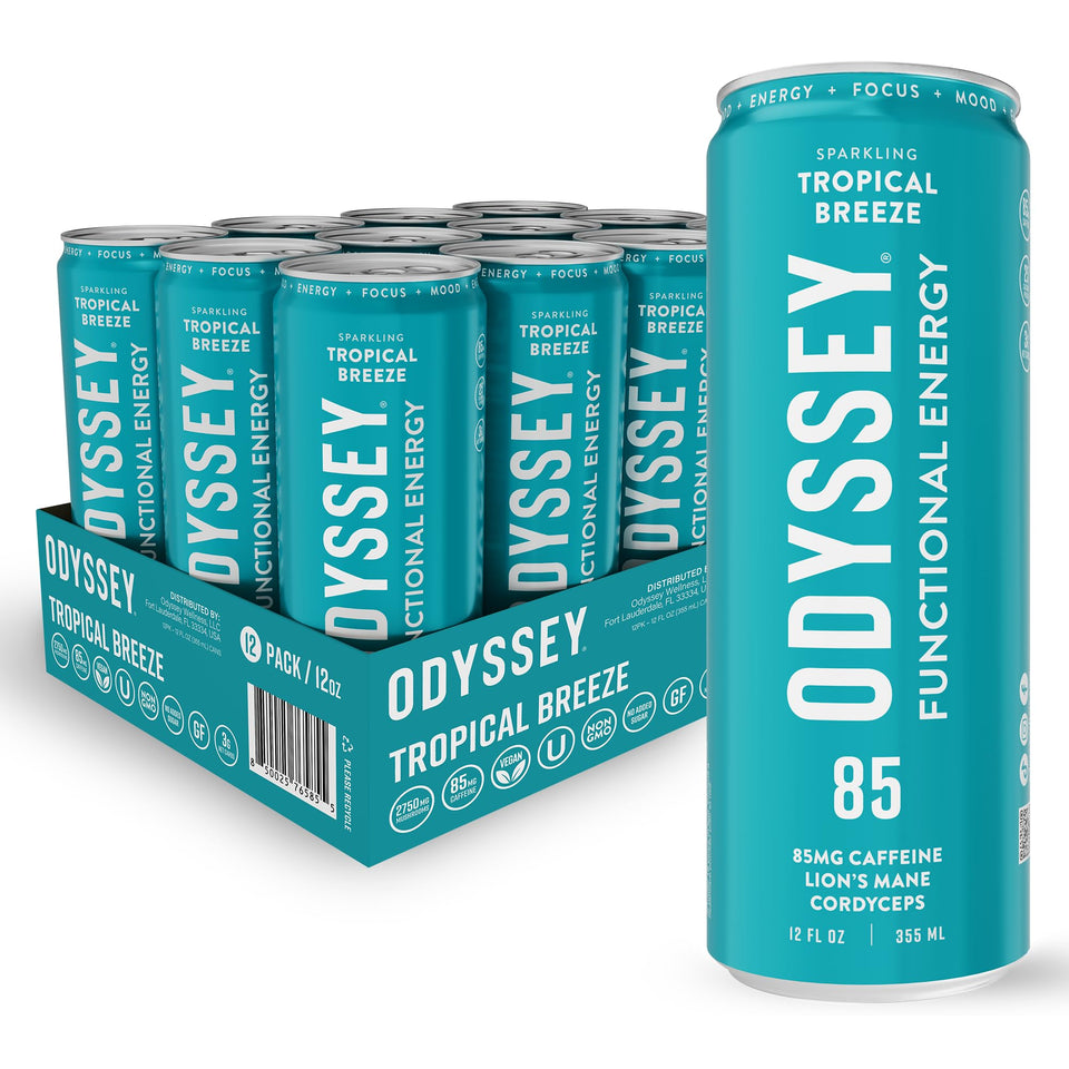 Odyssey Elixir bottle close-up showing a clean label for mindful energy.