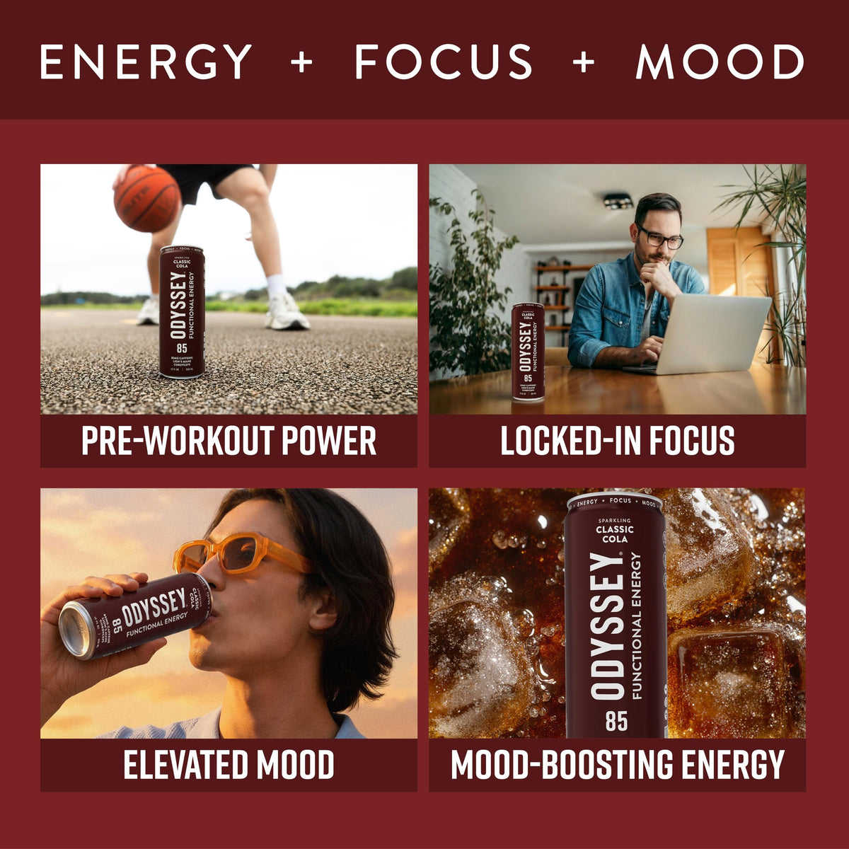 Odyssey Elixir fizz bubbles closeup emphasizes light, low-caffeine energy