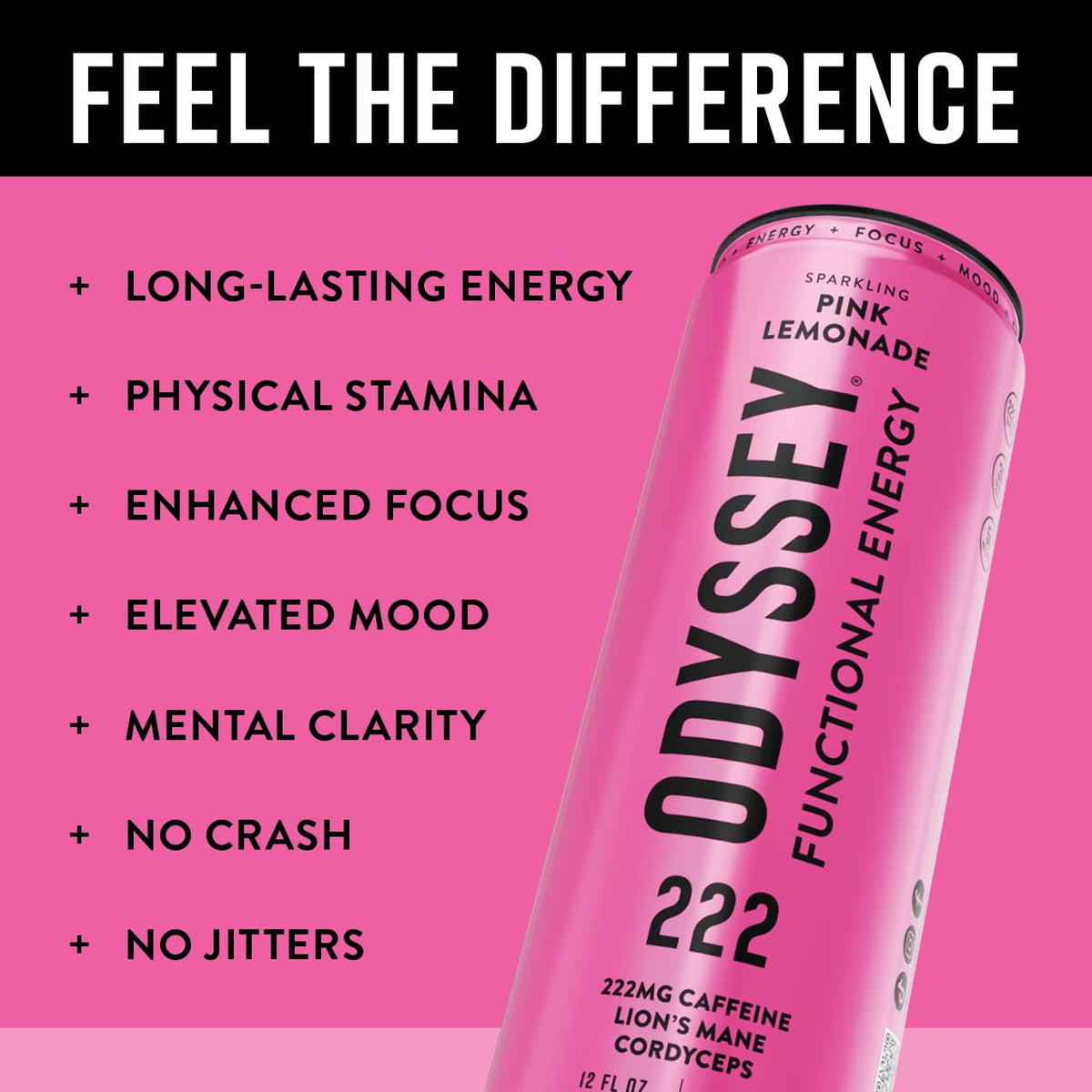 Odyssey Elixir glass with can suggesting convenient, on-the-go energy for work sessions