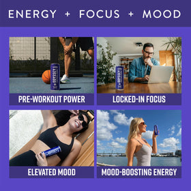 Odyssey Elixir ingredients label highlights plant-based, clean energy formula.
