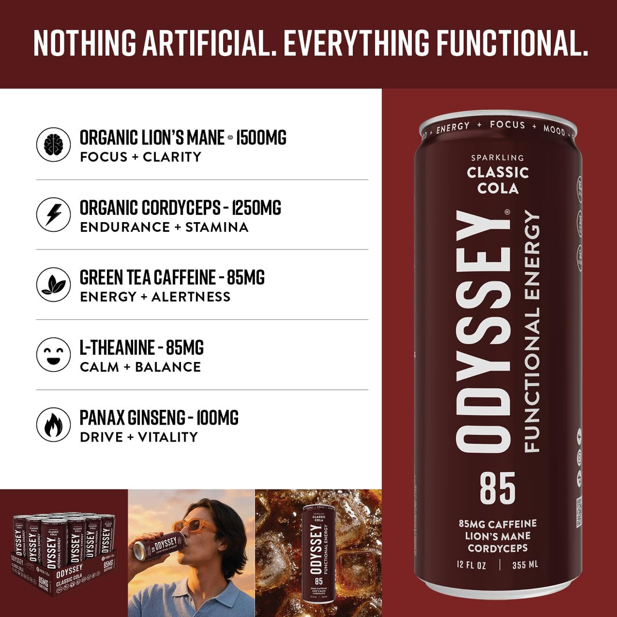 Odyssey Elixir label closeup shows clean plant-based ingredients and transparency
