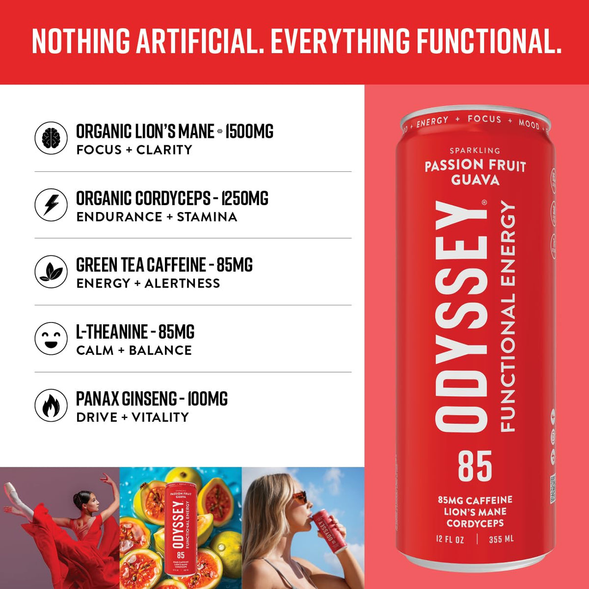 Odyssey Elixir lions mane and cordyceps label emphasizing cognitive support.