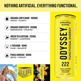 Odyssey Elixir Odyssey222 ingredients-label highlights Lion's Mane and Cordyceps benefits.