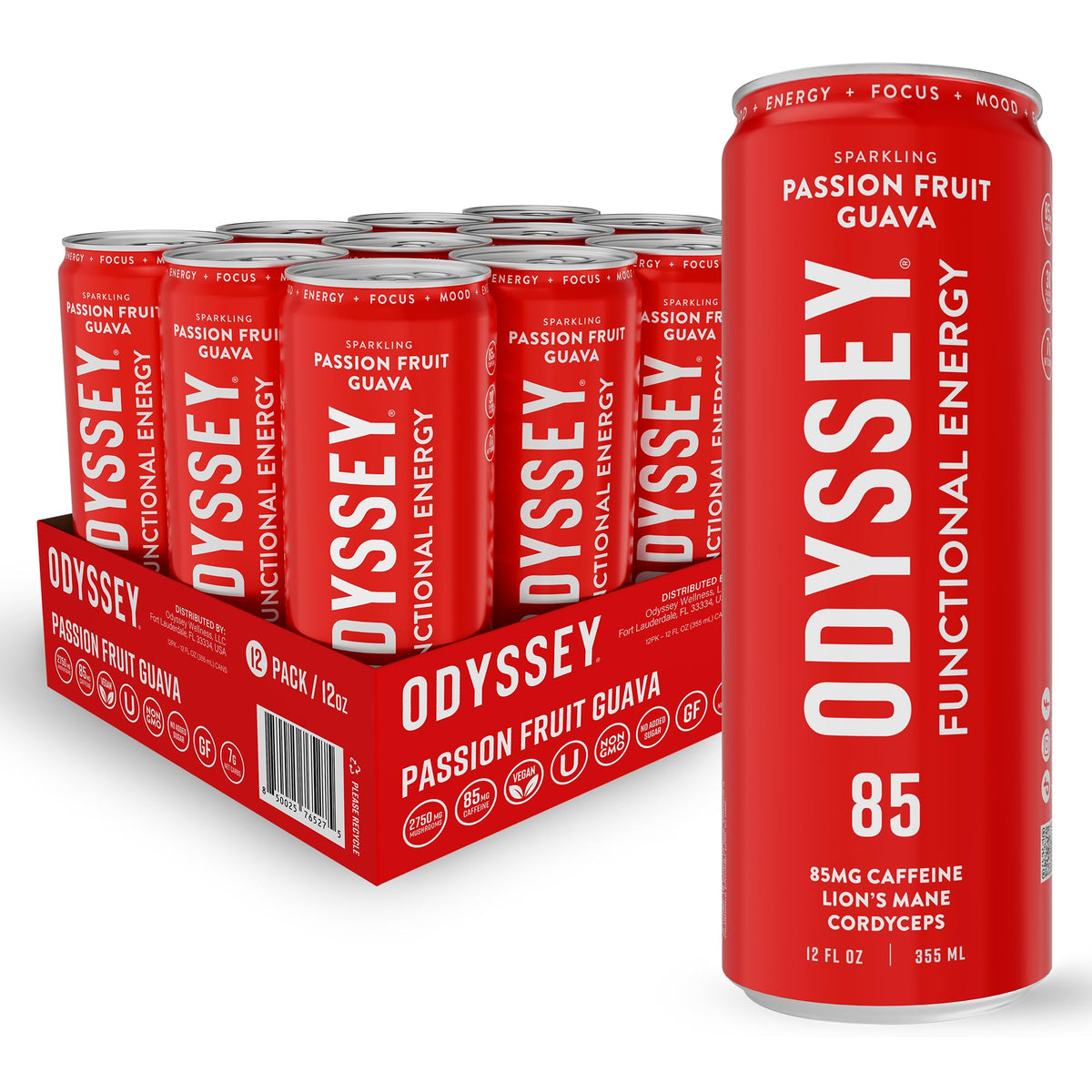 Odyssey Elixir passion fruit orange guava can front view for focused energy.