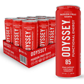 Odyssey Elixir passion fruit orange guava can front view for focused energy.
