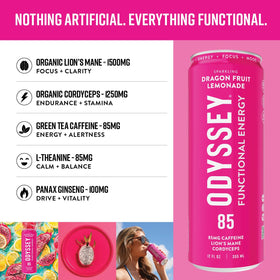 ODYSSEY ELIXIR can being poured, smooth sparkling energy