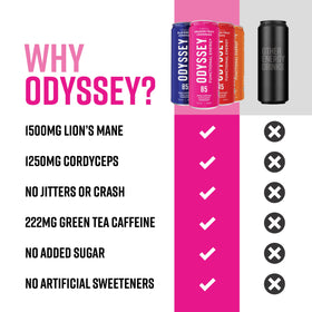 Odyssey Elixir sparkling can offers smooth, stomach-friendly energy.