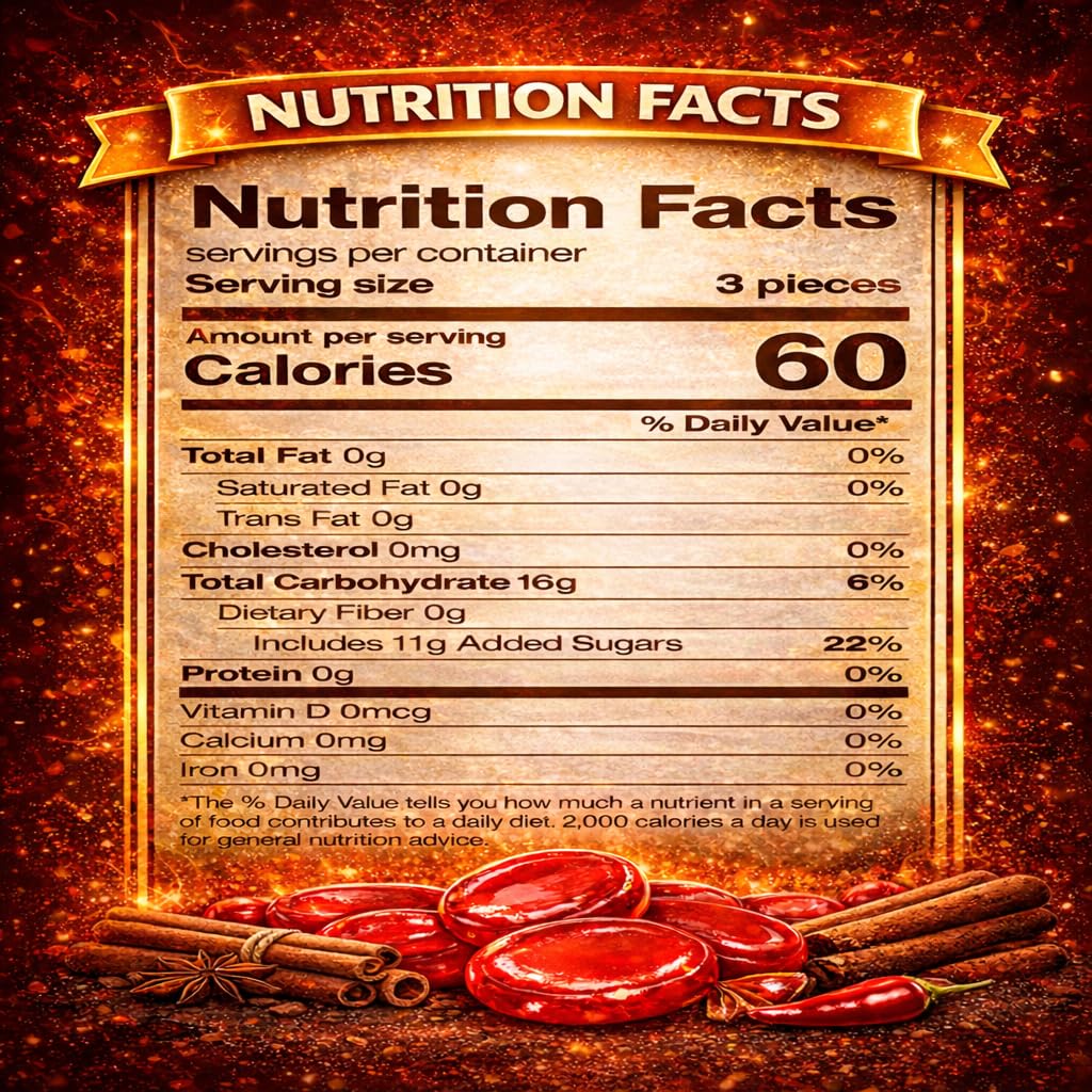 Close-up of glossy red cinnamon discs showing bold spicy-sweet flavor.