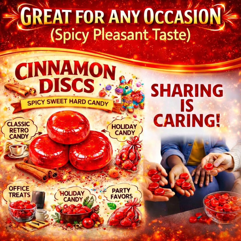 Cinnamon Discs shown being poured into a candy bowl for events.