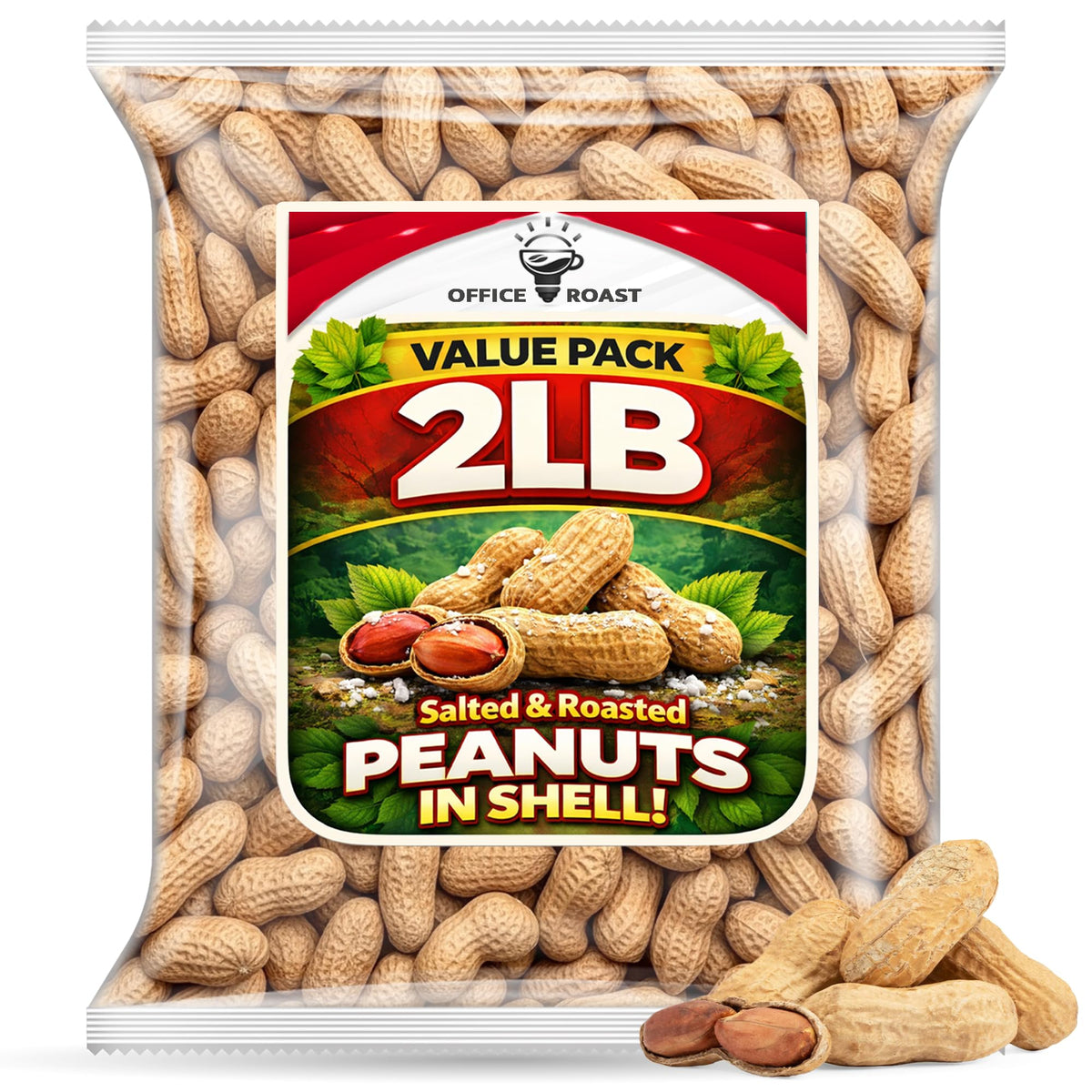 Office Roast peanuts in shell in a 2lb bulk bag for sharing