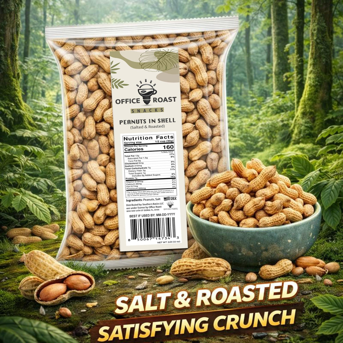 Office Roast peanuts in shell packaging for easy grab-and-go snacking