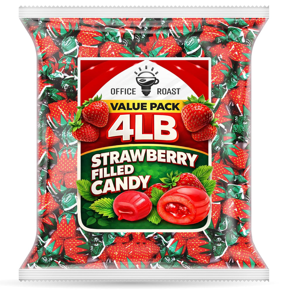 Office Roast Strawberry Bon Bon candies in a 4 lb bag, ideal for parties and bulk snacking.