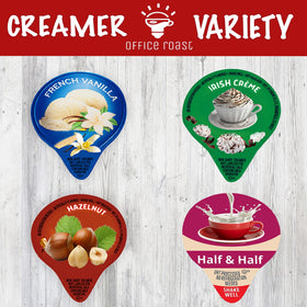 Office Roast Hazelnut creamer single enhances coffee with a smooth nutty aroma