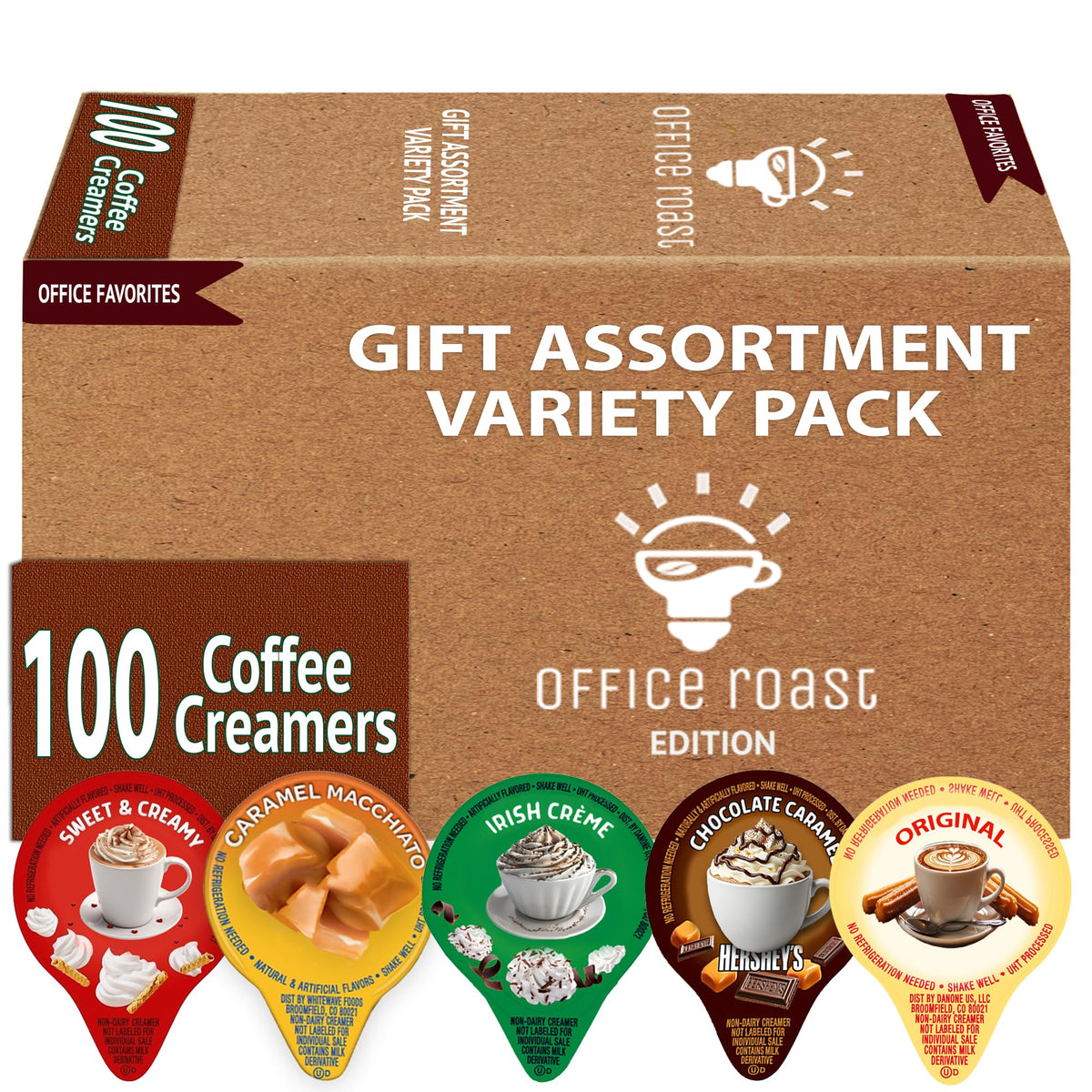Office Roast variety pack box of creamer singles for easy coffee upgrades