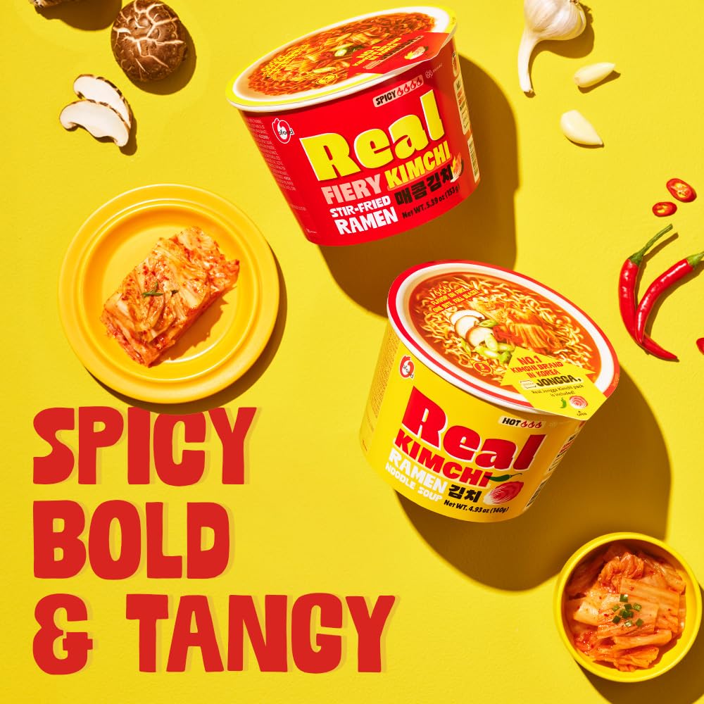 Noodles in spicy broth with chewy texture and vibrant color.