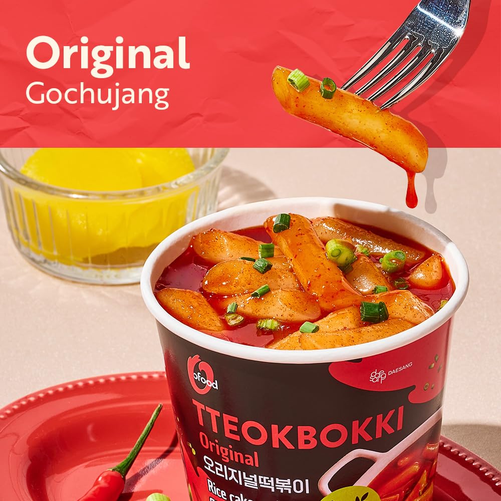O’Food Cup teokbokki ready in 3 minutes, ideal for busy days.
