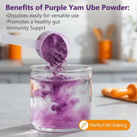 Glass of purple drink shows OGACRLA rich hue and flavor.