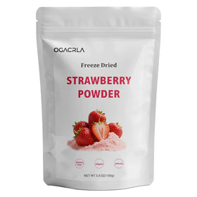 OGACRLA Strawberry Powder bag shows vibrant color, ideal for smoothies and baking