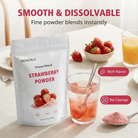 OGACRLA Strawberry Powder ingredients showcase natural fruit and vitamins