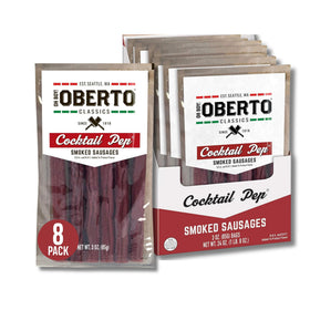 Oberto Oh Boy Classics Cocktail Pep Smoked Sausages pack front showing a convenient pantry snack for sharing