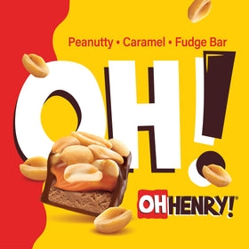 Oh Henry! bar with caramel and nougat, glossy and inviting.