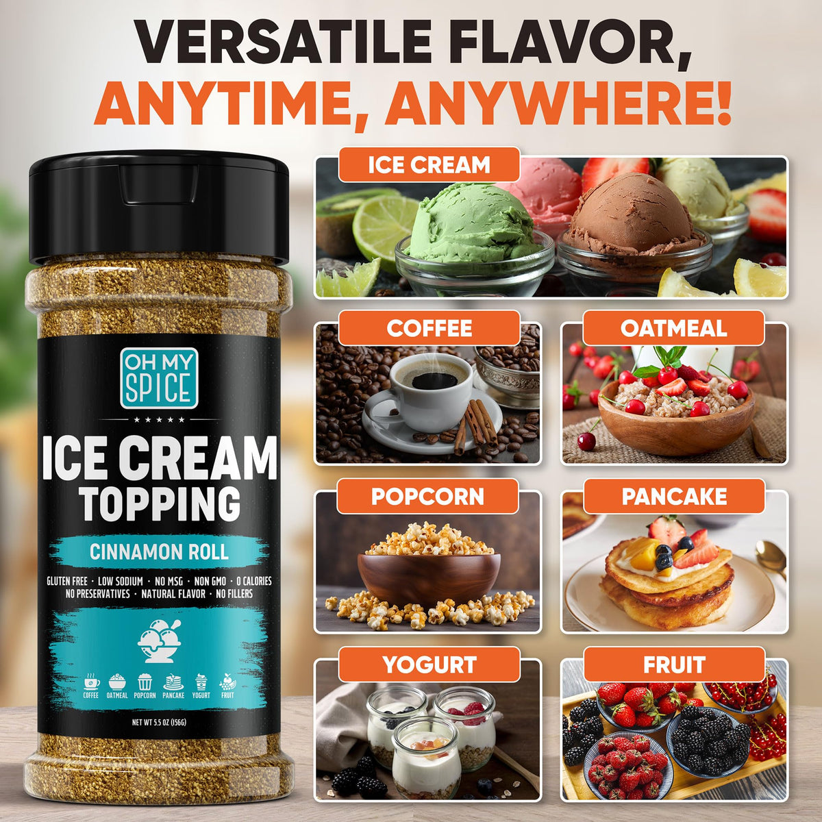 Oh My Spice yogurt dessert topping cinnamon roll for a sweet breakfast finish