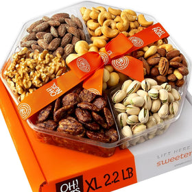 Oh Nuts 7 Variety Nuts Gift Basket front view highlights premium roasted nuts for gifting