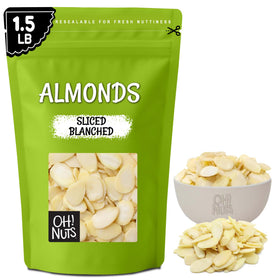 Oh! Nuts almonds blanched sliced raw in a 1.5 lb bag for fresh snacking.