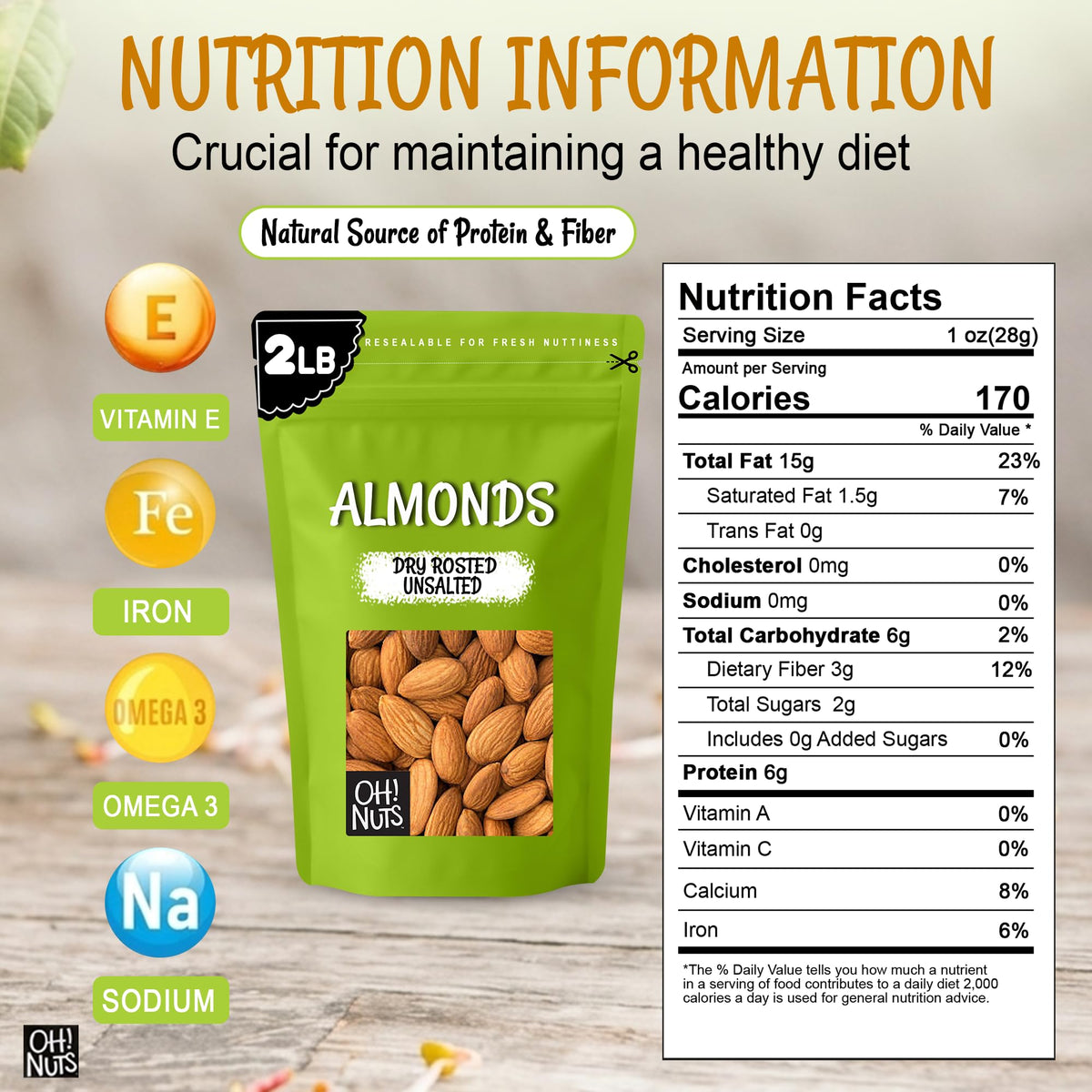 Oh! Nuts almonds in a bowl with crisp texture for quick, satisfying snacking