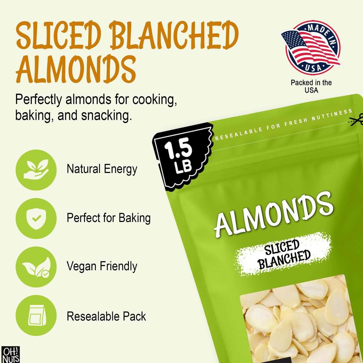 Oh! Nuts kosher-certified pareve almonds from OK laboratories.
