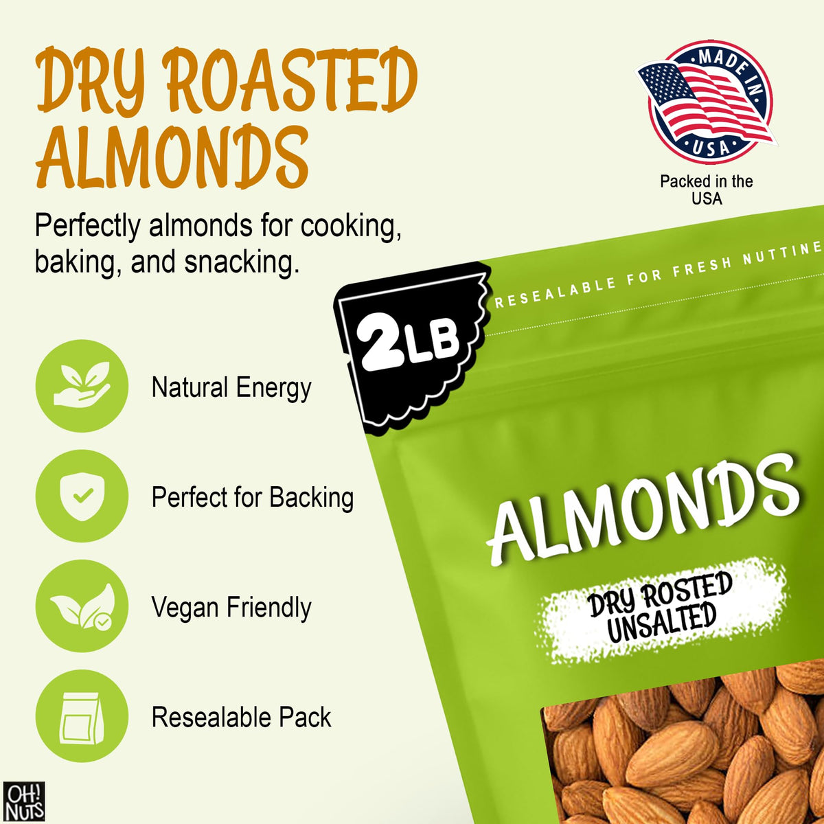 Oh! Nuts almonds Kosher-certified label indicating high quality roasting