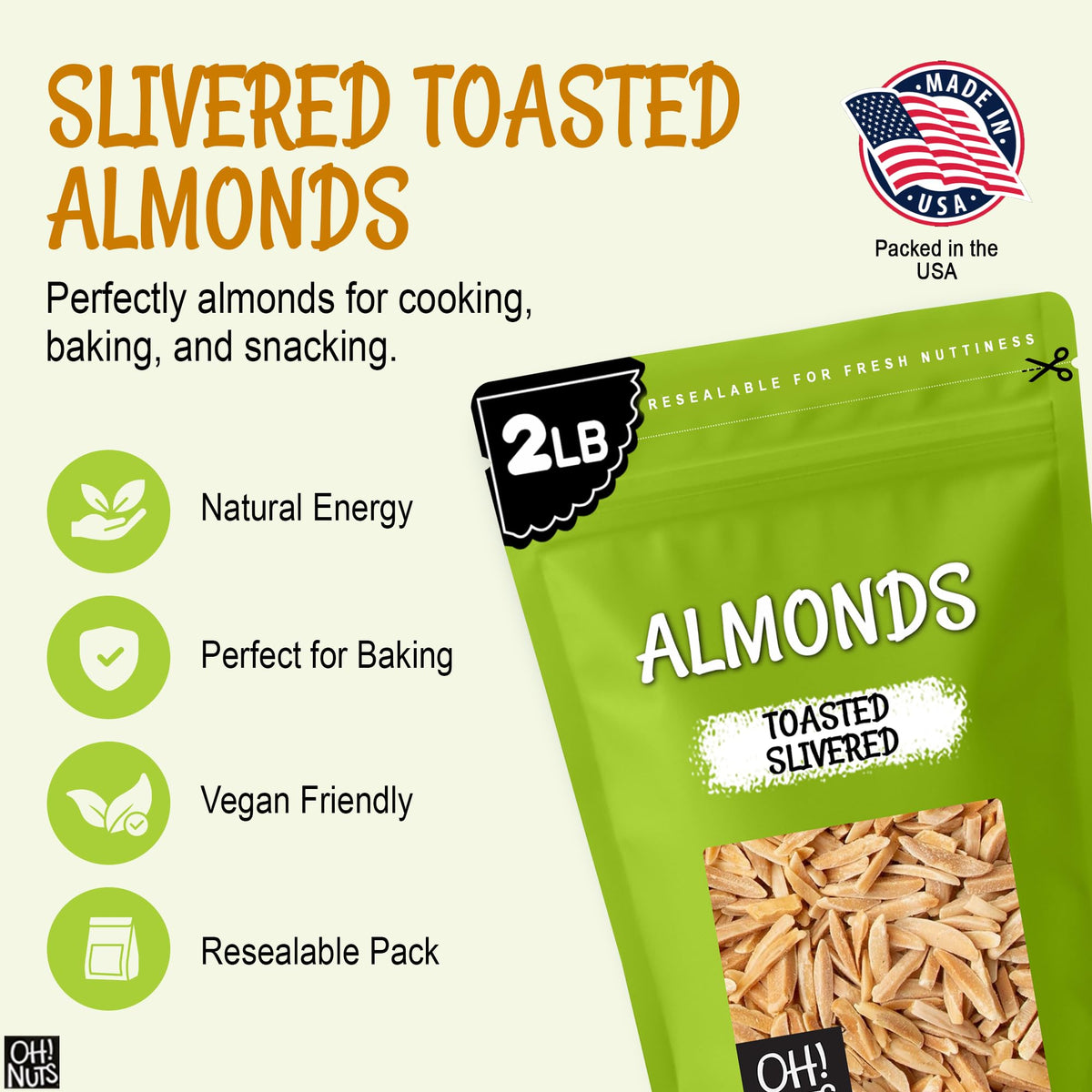 Oh! Nuts kosher symbol packaging signals trusted, Pareve almonds