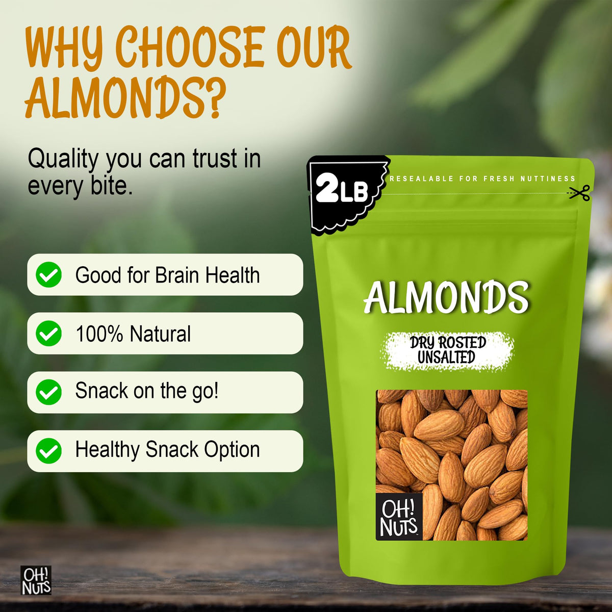 Oh! Nuts almonds poured from bag revealing crisp roasted texture