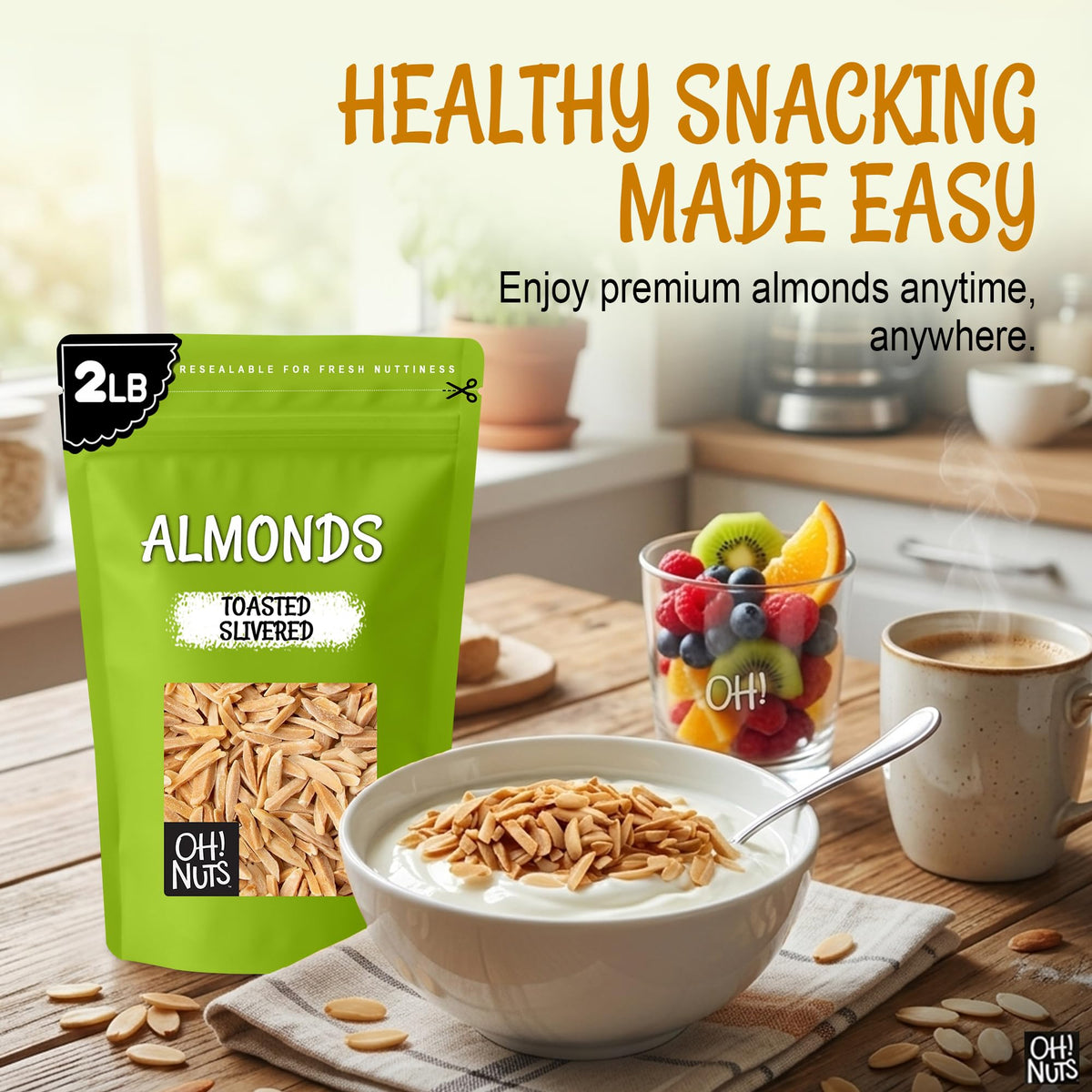 Oh! Nuts resealable bag close-up preserves crunch and freshness