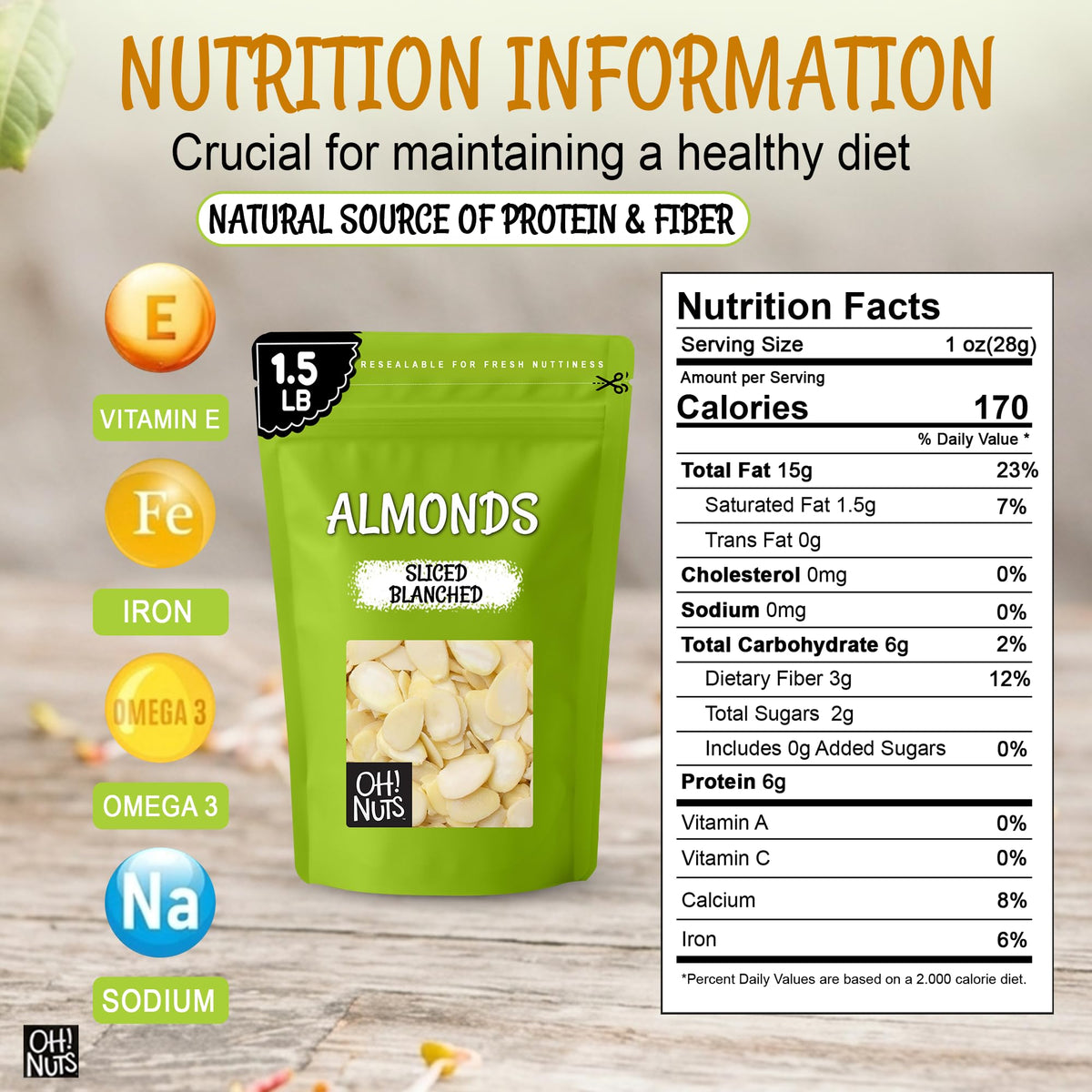 Oh! Nuts sliced almonds in a bowl, ready for toppings or quick snacking.